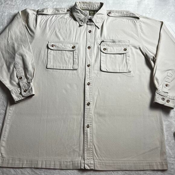 Merrill & Forbes Outfitter drill & twill Men’s Button Down Beige Shirt sz Large - Picture 1 of 7